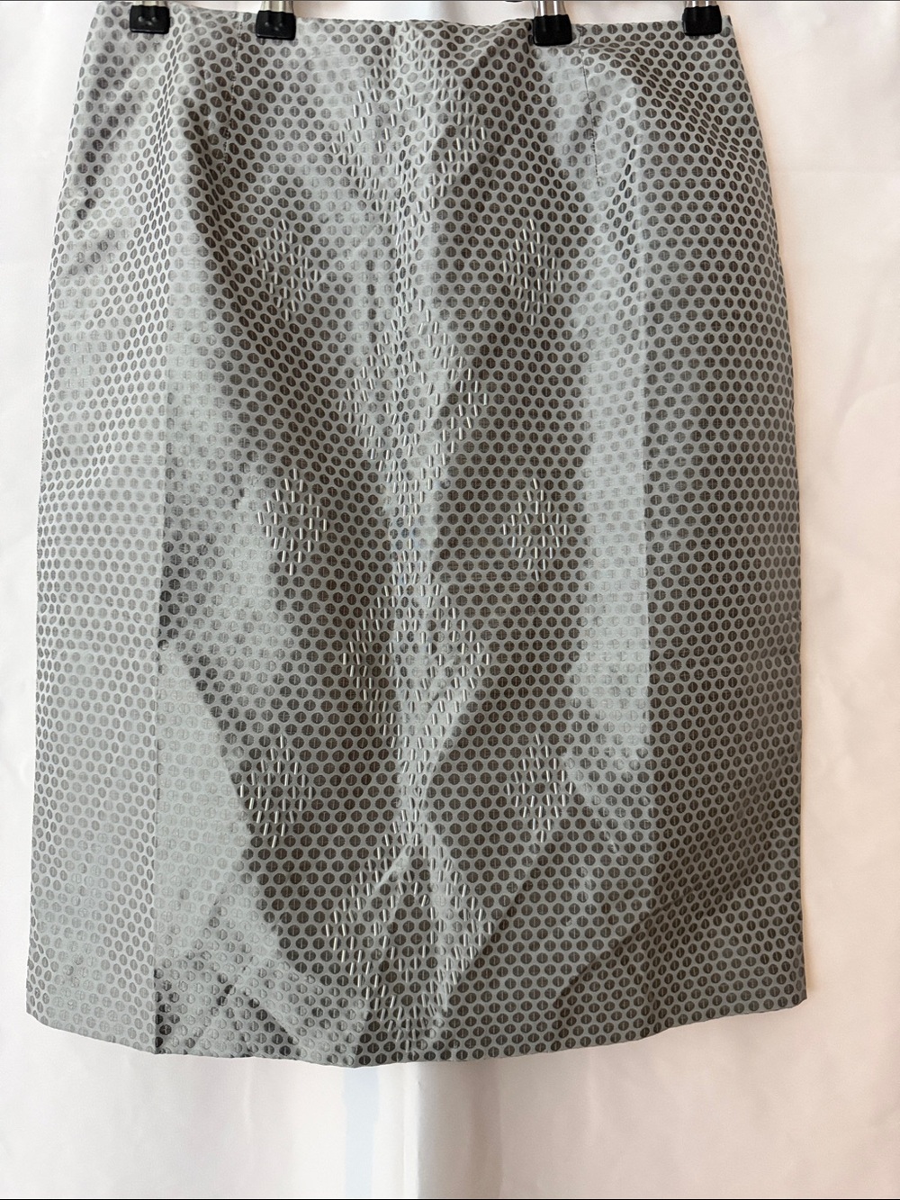 Vintage Randolph Duke The Look Gray Metallic Pencil Skirt w/3D pattern Sz 10